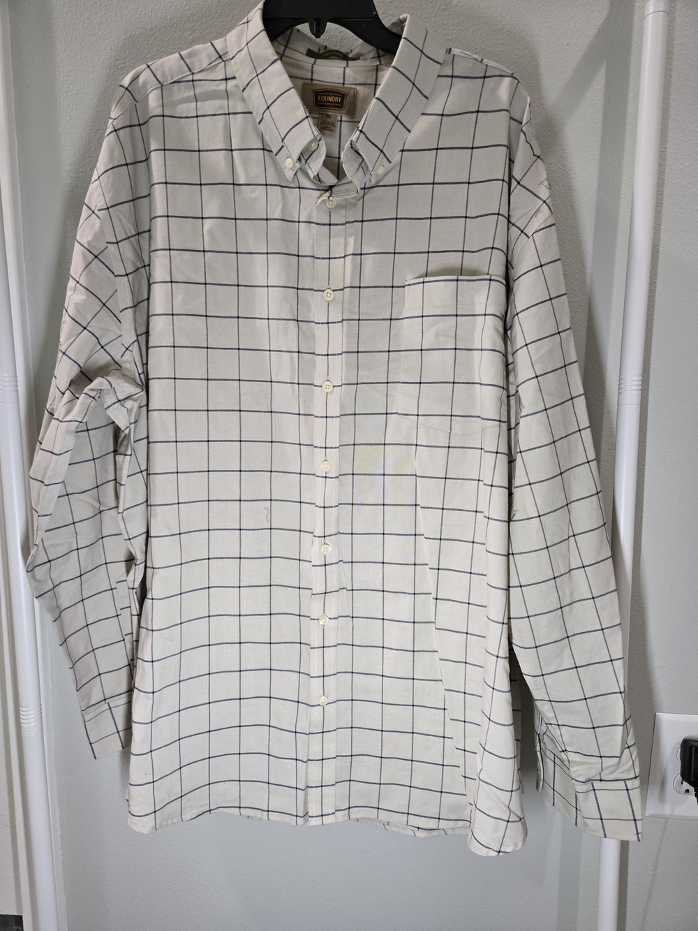 The Foundry Supply Co. Cream Button-Down Shirt with Navy Windowpane